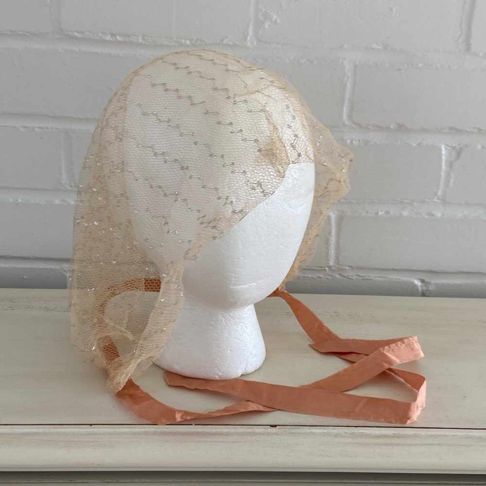Vintage fashionable peach/nude colored hair mesh/net with tiny silver flecks